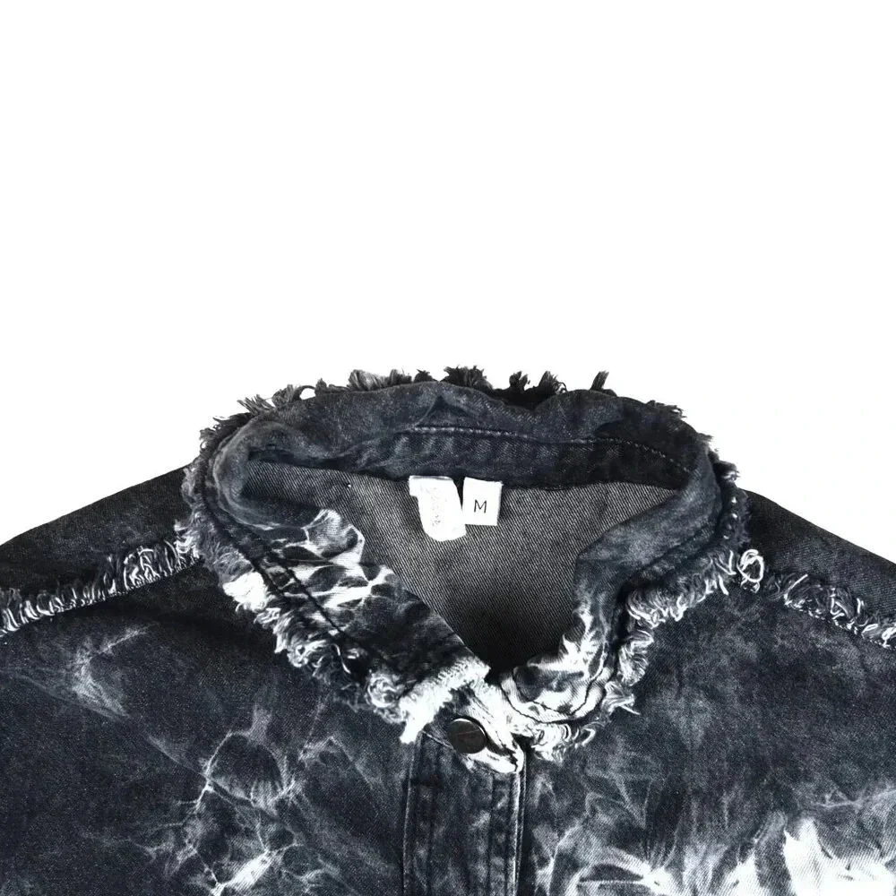 Elan || Rock and Roll Jacket Distressed Bleached Black Denim Medium